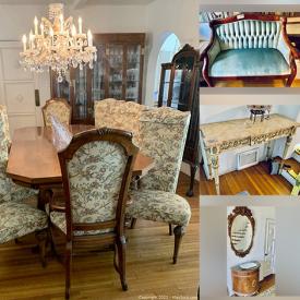 MaxSold Auction: This online auction features a curio with lights, dining table and chairs, silent butler dresser, foyer stand & mirror, crystal plates, glassware, vintage lamps, washer & dryer and much more!