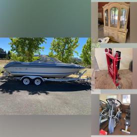 MaxSold Auction: This online auction features a Sea Ray S21 boat, furniture such as chairs, tables, armoire, china cabinet, dresser, bedframe, buffet table and more, wall art, electronics, small kitchen appliances, kitchenware, clothing, linens, TV, home decor, Harley motorcycle parts, exercise equipment, bicycles, tires, vintage Minolta camera, planer and other power tools, signed basketballs, refrigerator, stand up freezer, pool cues, luggage and much more!