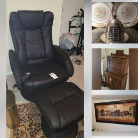 MaxSold Auction: This online auction features Royal Doulton, Belleek, Wedgwood, sterling silver,  furniture such as La-Z-Boy sleeper sofa, Magnavox stereo cabinet, massage chair, and MCM armchairs, lamps, framed wall art, holiday decor, books, office electronics, small kitchen appliances, tools and much more!