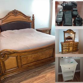 MaxSold Auction: This online auction features items like a buffet, dining table, lamps, glassware, vases, bookcase, nightstand, bed frames, subwoofer, dresser, camera, lawn mower, generator, metal ladder, gardening supplies, camera lens, and much more!