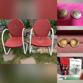 MaxSold Auction: This online auction features sterling silver jewelry, silver tea set, Excelsior trunk, costume jewelry, mantle clocks, dinner rings, Staffordshire serving ware, women’s clothing, parasol, crystal rock lamp, coins, vintage patio chairs and much more!!