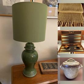 MaxSold Auction: This online auction features various items such as Blankets, Table Lamp, Liqueur Glasses, Glass Pitcher, Bowls, Wine Glasses, Candlesticks, Writing Box, Basket,  Fox Collar, Rug, Backgammon Game, Standing Easel and much more.