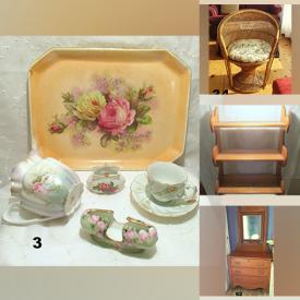 MaxSold Auction: This online auction features jewelry, Glass Drink Pitcher, Vintage China, Painting, Quilt,  Frames, Platter, Chamber Pot, Chandelier, plant holder, Wicker Chair, Books, Solid Oak Shelf, Glass Holders, Bathroom Vanity and much more!