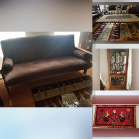 MaxSold Auction: This online auction features a Corelle dish set, wall hanging, decor, wall rack, relish server, carrier bag, clothing, Egyptian wall hangings, dresser, tables, desk, sofa bed, utility cupboard, hallway stand and more!