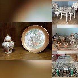 MaxSold Auction: This online auction features items such as tables, chairs, lamps, decanters, glassware, sideboard, silverware, fireplace, teapot set, CDs, electronics, mirror, kitchen appliances, kitchenware, bookcase, framed prints, trunks and much more!