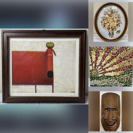 MaxSold Auction: This online auction features paintings on canvas, prints, chalk pastel, frames, framed pressed bouquet, needlepoint, carved wooden mask and much more!