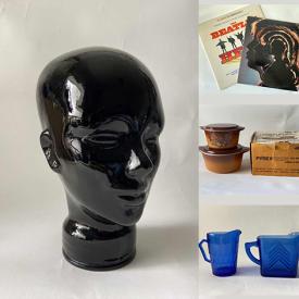 MaxSold Auction: This online auction features various items such as a mannequin head, cake tray, crest pitcher, ceramics, candle holders, vases, utensils, shell planter, bowls, storage jars, gloves, suitcase, figurines, art, shakers, planters, crockpot, decors, art supplies, vinyl, jewelry, puzzles, frames, baskets and much more.