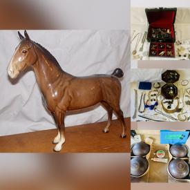 MaxSold Auction: This online auction features Beswich Horses, costume jewelry, coins, banknotes, cameras, mantel clock, Tiffany-style stained glass shade, horse lover collection, African carved sculptures, coal lamps, teacups/saucer sets, garden tools, cast iron heater, Hess truck, vintage samovar, cat collectibles, decorative plates, vinyl records, sewing machine, power, hand & garden tools, small kitchen appliances, leather jackets, fishing gear, stroller and much more!