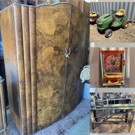 MaxSold Auction: This online auction features antique armoire, tufted ottoman, chest of drawers, antique radio, milkshake machine, freezer, margarita cart, ice grinder, turkey deep fryer, heater, Dj equipment, John Deere lawn mower and much more!