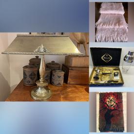 MaxSold Auction: This online auction features various items such as Tea Set, Wine Glasses, Lamps, Side Table, Blanket, Deck Blanket, Metal Thermos, Salad Set, Completer Set, Cutlery, Dessert Bowls, Tea Strainer, Candle Holders, Essential Barware and much more.