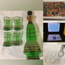 MaxSold Auction: This online auction features crystal glassware, DVDs, antique red glasses, decanter set, steins, espresso sets, comics, sports trading cards, vinyl records, custom oak wall unit and much more!!