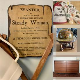 MaxSold Auction: This online auction features an MCM dresser, teak furniture, aluminum ladder, clothing, moving dolly, bathroom items, shoes, kitchen accessories, MCM Marimeko wall decor, Ecuador wall hanging, lamps, pins, souvenirs and much more!