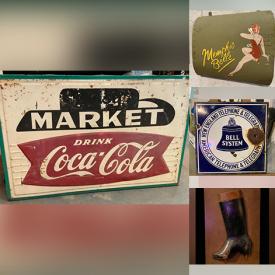 MaxSold Auction: This online auction features vintage advertising signs, antique inkwells, antique oil lamps, antique safe, antique warrior helmet, Coca-Cola collectibles, antique advertising tins, solid brass animal sculptures, antique sports equipment, Neon advertising signs, WWII memorabilia & collectibles, camera equipment, antique fire extinguishers, Victorian etagere, street vendor cart, vintage fishing reels, boat motors, vintage sports pennants and much more!