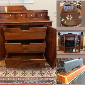 MaxSold Auction: This online auction features Lionel Smoke Locomotive collection, white wall shelving, wire wall shelving, Ryobi drill, oriental rug, set of runners and wall mirror with wooden frame. Includes nightstand, double door storage cabinet, wall art, comforters, sofa chair with ottoman and office supplies. Also includes bookshelf Christmas decorations, Ethan Allen Dining chairs and table, entertainment Armoire and Pioneer double cassette deck and much more!