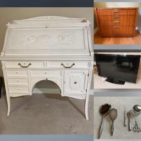 MaxSold Auction: This online auction features vintage brass bed, storage cabinets, TV, desk, recliner, chest freezer, BBQ grill, teak table & chairs, small kitchen appliances, vacuum, vanity sets, electric fireplace, antique bedroom furniture, table lamps, yard tools, leather sofas, teak nesting tables and much more!