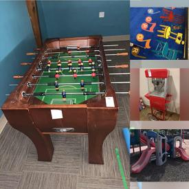 MaxSold Auction: This online auction features furniture, electronics, foosball, grill, Popcorn Cart, children\'s books, electronic whiteboard, TV, Rival Roasters, cooler, kitchenware, beverage items, cookware, tents, Little Tykes playground, office supplies, car toys, kids\' stuff, Shredder vac and much more!