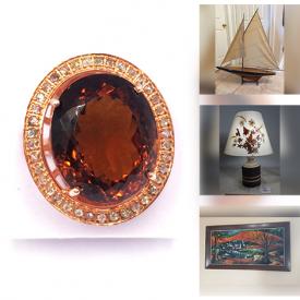 MaxSold Auction: This online auction features a vintage armchair, oak library desk, Asian scrolls, Onyx and Silver Buddha pendant, Opal ring, oil painting, lamp, typewriter, pedestal sink, vintage lawn sprinkler and more!