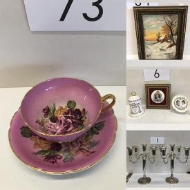 MaxSold Auction: This online auction features vintage custom earrings, brooch, silverplated tea set, custom necklace, porcelain decor, midcentury vase, enamel art, vintage Royal Doulton face mug, candelabras, green glass and much more!