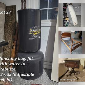 MaxSold Auction: This online auction features rugs, placemats, coffee carafe, glass punch cups, candy dishes, dinner bells, porcelain vases, Keurig,  furniture such as bedframes, antique maple box, end table, folding card table, chairs, antique oak dining table and much more!