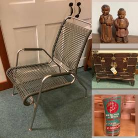 MaxSold Auction: This online auction features Tansu chests, Ames Aire chairs, toys, Sunka game boards, carvings, African masks, art pottery, vintage desk, barware, rugs, primitive drum, blanket chest, Square Rigger model ship, sewing side table, miniature decorative table screen, vintage textiles and much more!