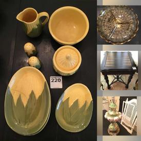 MaxSold Auction: This online auction features Shawnee collection dishware, antique invalid rocker, area rug, turquoise necklaces, vintage lighting, floor speakers, stereo components, milk glass, art glass, toys, antique Capodimonte Italy lamp and much more!