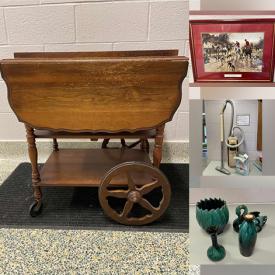 MaxSold Auction: This online auction features items such as Tea Cart, Tray Stand, vintage Plates, Artwork, Vacuum, Wood Carvings,  Brass Pictures, Mountain Pottery, Pitchers, speakers,  Veggie Chopper, Cake Pan, trunk, Canister Set, Candle Holders, Red Vase and much more!