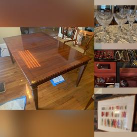 MaxSold Auction: This online auction features costume jewelry, framed art with COA, fine china, crystal ware, window air conditioners, furniture such as John Widdicomb dining table and chairs, wooden wardrobe, side tables, cookware, glassware and much more!