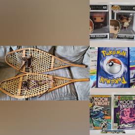 MaxSold Auction: This online auction features comics, board games, sports trading cards, coins, banknotes, backstage passes, video games, gingerbread clock, Pokemon cards, Funko Pop, vintage postcards, game dice, vinyl records and much more!