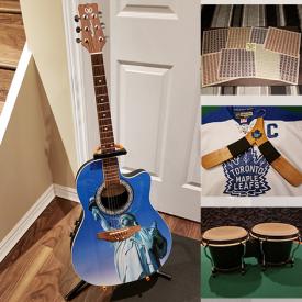 MaxSold Auction: This online auction features vinyl albums, electric guitars, Sanyo turntable, games table set with chairs, light fixtures, guitar amps, drumset pieces, DVDs, CDs, stamp collections, hockey jerseys, framed wall art, tools and much more!