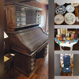 MaxSold Auction: This online auction features collector dolls, Wedgwood, furniture such as locking cabinet, side table, rolltop desk, leather chair and wicker dresser, glassware, home decor, lamps, books and much more!