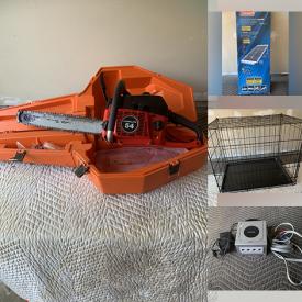 MaxSold Auction: This online auction features a Homelite chainsaw, plastic mailbox, camp chairs, pet accessories, RV tire covers, kitchenware, small kitchen appliances, folk art shelf, neck protector, sewer hose, computer games, Wii system, Hot Wheels and much more!