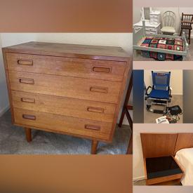 MaxSold Auction: This online auction features a MCM Danish lift top vanity, Mid Century modern dresser & mirror, vintage golf cart, MCM carved wood fruit bowl, vintage glassware and much more!