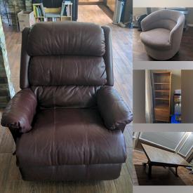 MaxSold Auction: This online auction features Lazy boy, Swivel Chair, Dining Chairs, upholstery, lamps, tables, Weed whacker, Leaf blower, kids bike, kids trampoline, Heater, Air purifier, workbench, filing cabinet, water rowing machine, pet crate and much more!