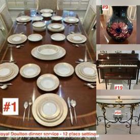 MaxSold Auction: This online auction features furniture such as chrome kitchen stools, L-shaped sectional sofa, armoire, headboard, patio lounge chairs, office chair, drum-style tables, buggy seat bench, mirror-clad sideboard, Duncan Phyfe table and others, kitchenware, lamps, serving platters, woven baskets, accessories, Wurlitzer piano, art glass, wall art, Moorcroft, silverplate flatware, Royal Doulton and much more!