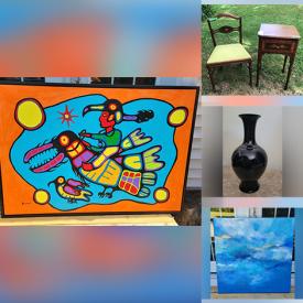 MaxSold Auction: This online auction features a vintage basket, sofa, chairs, bed, tables, sterling silver candle holder, mirror, gold plated rings, watches, Antique European art, Chinese watercolor, sterling candelabras, pressure washer and much more!