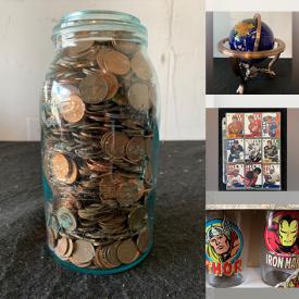MaxSold Auction: This online auction features collectibles, porcelain figures, Himalayan Salt Lamp, Cloisonne globe desk, trading cards, coins, cameras, Marvel comics drinking glasses, clocks, ornaments, crates, nerf gun, legos, comic books and much more!