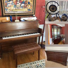 MaxSold Auction: This online auction features furniture such as a dresser, TV stand, patio chairs, file cabinets, Lane chest media cabinet, bookcase, game table, folding tables, dining chairs, plastic Adirondack chairs, Singer sewing machine with table and more, Sojin piano, music instruments, coat racks, headphones, CDs and books, kitchenware, electronics, costume jewelry, linens, lamps, exercise equipment, Underwood typewriter, wall art, Detroit Red Wings items, DVDs, games, decor and much more!