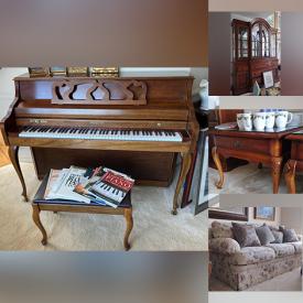 MaxSold Auction: This online auction features items such as  Framed Prints, Tea Cart, Flowered Dishes, washers, Sofa Table, Vacuum, Piano, Stool, Christmas Dishes, End Tables, Couch, Pillows, Hall Cabinet and much more!