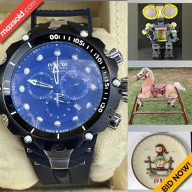 MaxSold Auction: This online auction features Invicta watch, Star Wars collectibles, hand tools, paintball gear, stove, vintage books, sports memorabilia, shelving racks, baby clothes, bookshelves, games, toys, vintage Hummel plates & bells and much more!