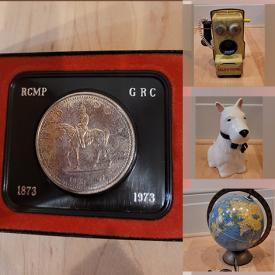 MaxSold Auction: This online auction features 1873-1973 Anniversary RCMP Coin, collectible items such as Scottie Dog figurines, mini globe, wizard of Oz glass, Talk-o-Phone Bank, vintage items, Mountie Salt & Pepper Shaker Set, vintage lunchbox, card game, knife set, Mike Wallace photo, ashtray and much more!