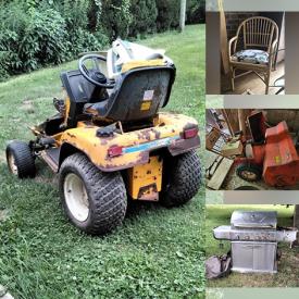 MaxSold Auction: This online auction features furniture such as a couch, rattan coffee table, Papasan chair, rattan chairs, shelving units, wardrobe, des, tea cart, china cabinet, end table and more, tires, sprayer, Cub Cadet bush hog, gang mower, snowblower, tractor, yard tools, gas cans, air compressor, oil cans, lanterns, chess set, books, electronics, Towle art, kitchenware, small kitchen appliances, decor, lamps, vintage phone, silverplate, small home appliances, hardware, vintage tools, Motomaster charger, axle stands and much more!