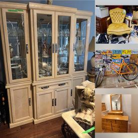 MaxSold Auction: This online auction features a buffet, coffee table, armchair, dresser, media cabinet, oak side table, mirror, Corelle dishes, comforters, saw, pressure washer, drill and much more!