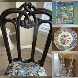 MaxSold Auction: This online auction features original artwork, table lamps, porcelain dessert plates, pansy ceramic plates, antique book, Nigerian leather bags, African crafts, dressers, vintage office desk, child’s porcelain items and much more!