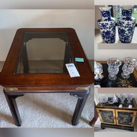 MaxSold Auction: This online auction features items such as Side tables, DVDs, VHS Tapes, Books, Asian Vases, Tray Table, Crystal, Figurine, Cabinet, Massagers, Cleanser, Coffee Maker, Lantern, Coffee Table and much more!