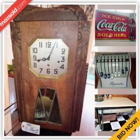 MaxSold Auction: This online auction features vintage chime clock, Coca-Cola collectible, Victrola, vinyl records, antique tins, drafting table, men’s ties, vintage kitchen appliances, teacup/saucer sets, collector’s plates, antique toys, vintage magazines, mini fridge, stereo components, antique dresser, Corning Ware and much more!