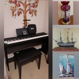 MaxSold Auction: This online auction features Yamaha electric piano, original wall art, sterling silver, Royal Doulton, furniture such as wood dresser, nightstands, entertainment stand, couch, and Gibbard buffet, women’s clothing, storage, lamps, stereo system, exercise equipment, handbags, BroilKing BBQ and much more!