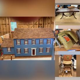 MaxSold Auction: This online auction features antique art, vintage toys, furniture such as dining table, vintage school room desk, file cabinets, wood dressers and cabinets, school supplies, glassware, lamps, power tools and much more!