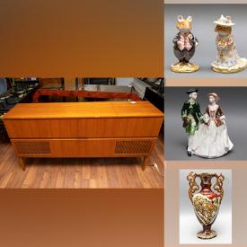 MaxSold Auction: This online auction features Royal Doulton figurines, Beswick figurines, decorative plates, video discs, Ironstone dishware, Wedgwood Jasperware, Toby mugs, abstract paintings, vintage Pyrex, MCM teak stereo console, golf clubs, crystal decanters, vinyl records, vintage CorningWare, vintage Chinoiserie console tables, Art Deco chandelier, costume jewelry and much more!