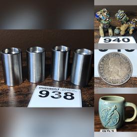 MaxSold Auction: This online auction features MCM Arne Jacobsen salt & pepper sets, Chinese Foo dogs, coins, Hummel, camera, Clarence Q Dallas Salmon Box, jewelry, toys, vintage Pyrex, vintage men’s shoes, camera, vinyl records, cast iron doorstop, collector plates, art pottery, antique film projector, watches and much more!