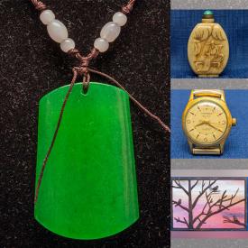 MaxSold Auction: This online auction features jade pendants, foreign coins, carved snuff bottles, gold jewelry, art glass, costume jewelry, woodblock prints, oil paintings, Haida drawing, Art Deco figurines, teapots, studio pottery, vintage bottles, drafting tools, and much more!